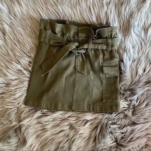 Olive Paper Bag Waist Skirt, S